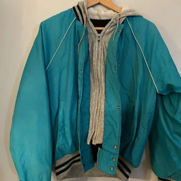 Manhattan vintage fleece hooded men's jacket Snap Up Bomber Aqua Teal